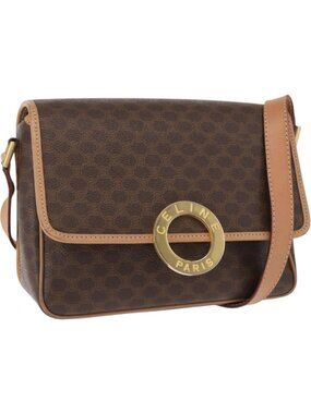 CELINE Macadam Canvas Shoulder Bag PVC Leather Brown Gold